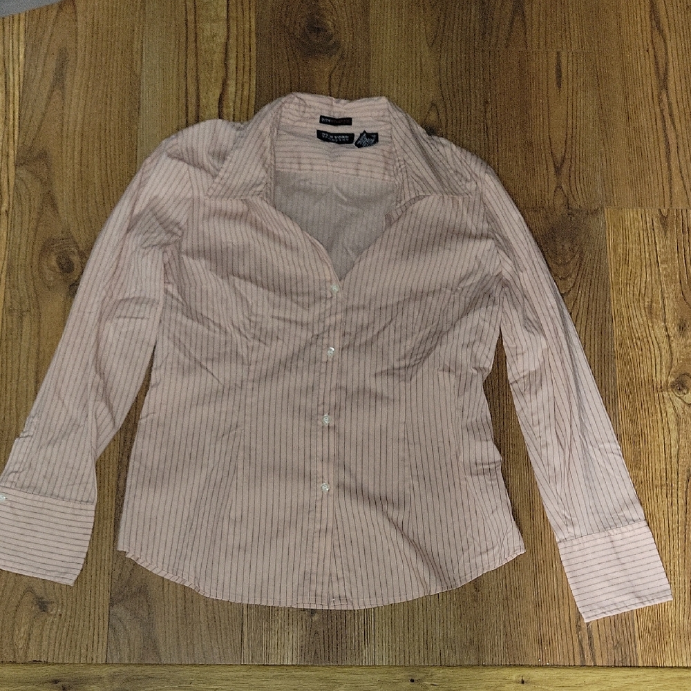 New York & Company Light Pink Striped Shirt